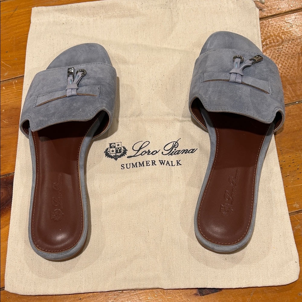 Loro Piana Blue Suede Women's Mules